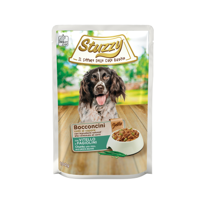 STUZZY DOG CHUNKS Pouch Veal Green Beans in Jelly