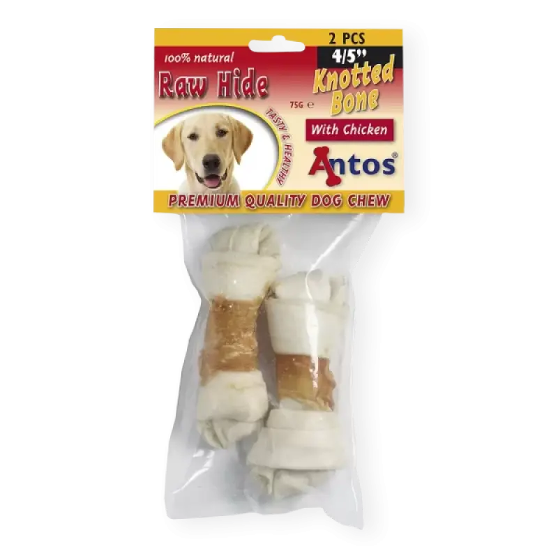 Antos Raw Hide White + Chicken Knotted Bone 4,5″ 2 pcs
