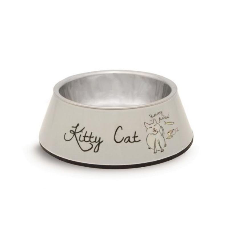 BEEZTEES металлическая миска Kitty Cat серая 14х4,5см