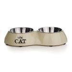 BEEZTEES двойная металлическая миска Best Cat бежевая