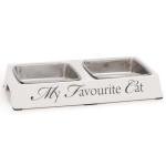 DBL метал. двойная миска MY FAV CAT White 24x12x4cm
