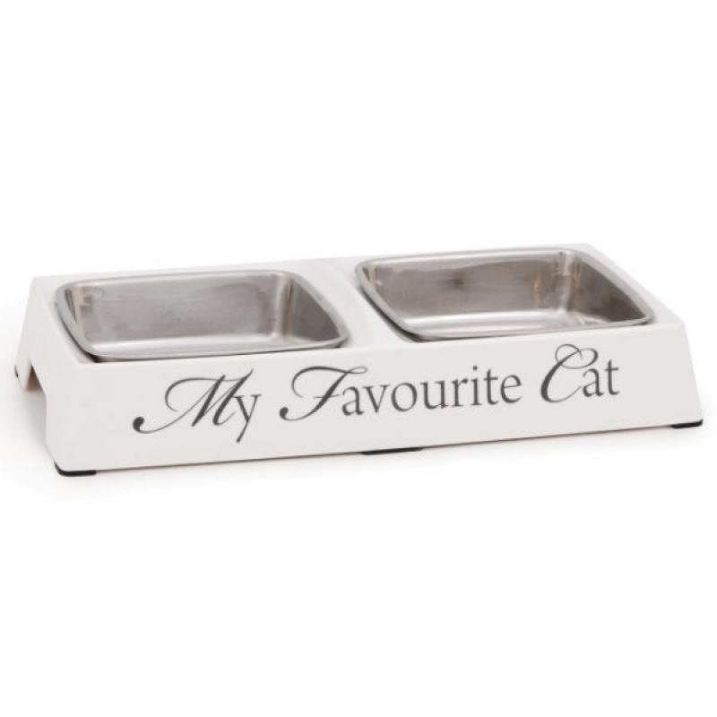 DBL метал. двойная миска MY FAV CAT White 24x12x4cm
