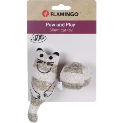 Flamingo jucărie din material textil pentru pisici FACI CAT+BALL