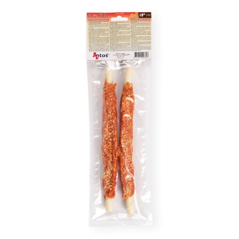 Antos Raw Hide White + Chicken Roll 10″ 2 pcs