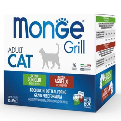 MONGE Cat Grill Mix Box Adult Rabbit/Lamb 12x85gr