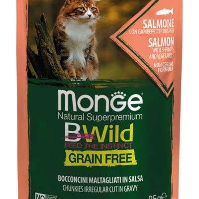 MONGE Cat BWILD Pouch Sterilised Salmone/Shrimp/Veget.